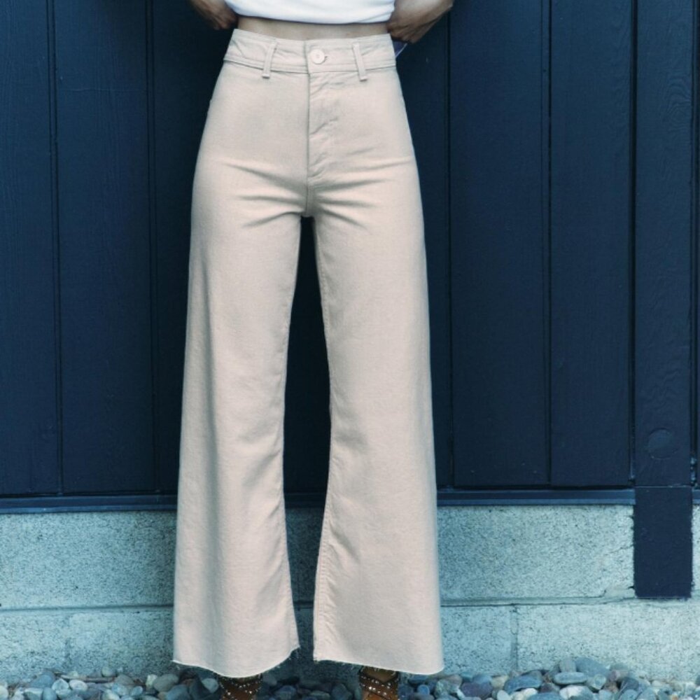 Zara High Waist Marine Straight Jeans, Color: Beige/ Sand, Size 6